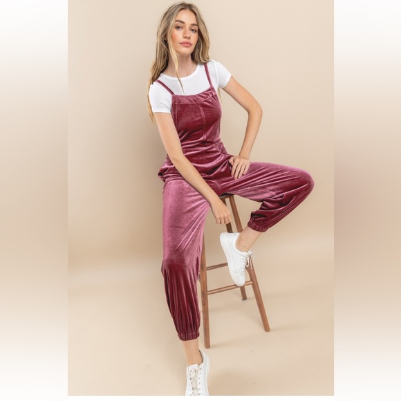 21 Fabulous Stretch Velvet Pleated Overall Jumpsuit - Picture 5 of 6